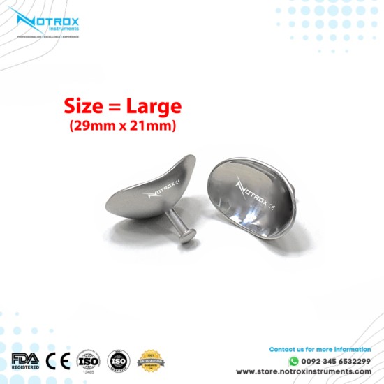 Corneal Eye Shield Protector Stainless Steel with holding Point, 29mm X 21mm (Large), Set of 2 Pcs