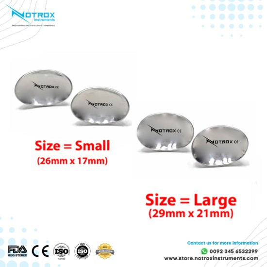 Corneal Eye Shield Protector Stainless Steel with holding Point, 26mm X 17mm (Small) and 29mm X 21mm (Large) Set of 2 Pairs