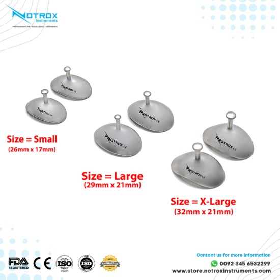 Corneal Eye Shield Protector Stainless Steel with holding Point, 26mm X 17mm (Small) and 29mm X 21mm (Large) and 32mm X 21mm (X-Large) Set of 3 Pairs