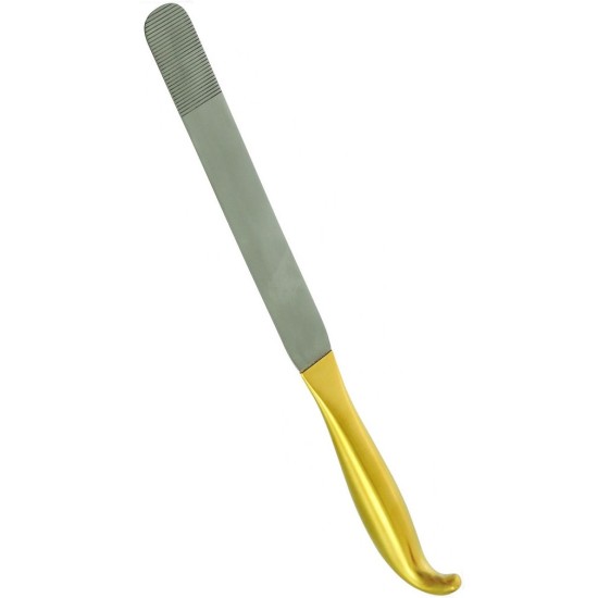 BREAST SPATULA WITH HANDLE 31.5 CM, 25MM X 18 CM BLADE, SERRATED TIP, SEMI MALLABLE